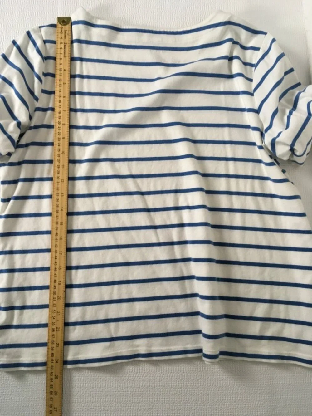 CJ Banks Top Women Size 1X White w Blue Stripes Short Sleeve T shirt Round Neck - Picture 10 of 14